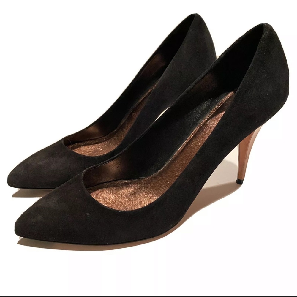 Miu Miu Heels Pointed Toe Classic Suede Black Gold